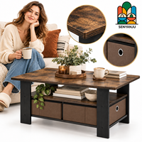 Table basse en bois, style industriel, grain de bois foncé, rectangulaire, style rustique, table basse à 2 niveaux avec rangement