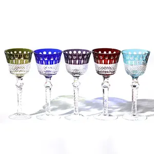 Copas de vino de cristal de estilo checo, copa de vidrio Multicolor hecha a mano tallada a mano, regalo de boda con caja