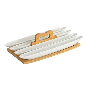 Bamboo Service Plate Party Long Dish Nut Candy Fruit Snack Bowl Food Serving Tray Ceramic Service Dish Factory