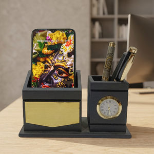 Custom Desk Organizer Pen <b>Holder</b> with Clock and <b>Card</b> <b>Holder</b> Office Table Gift Set - Product Image 3