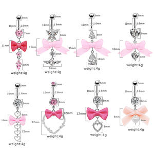 गैबी न्यू पिंक कस्टम सर्जिकल स्टेनलेस स्टील बेली बटन रिंग थोक थोक नाभि भेदी ओम्ब्लिगो आभूषण धनुष के साथ - Product Image 2