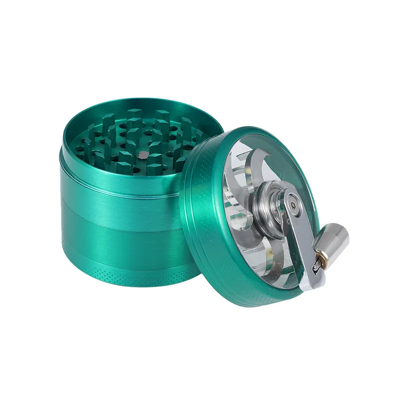 JAR0006 Portable Durable Hand-cranked Top Window 50mm 3 Layer Aluminum Alloy Smoke Herb Grinder