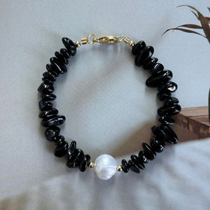 Pulsera Unisex de Obsidiana Negra Natural con Cristal de Sanación Energética y Dije de Perla Auténtica - Product Image 2
