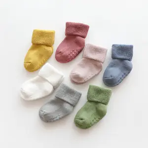 Toddler Unisex-Baby Non-Skid Socks Grip Ankle Solid Color Anti Slip Socks Rubber Soles Infants And Toddlers Baby Socks
