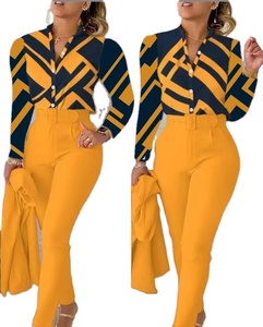 2023 nuovo Top da donna europeo e americano stampato alla moda con maniche lunghe e pantaloni in tinta unita - Product Image 1