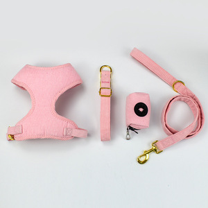 Autumn/Winter <b>Pet</b> Outing Kit for Dogs: Corduroy Warm Set, Chest <b>Harness</b>, Leash, Collar, Trash Bag (4-Piece Set) - Product Image 1