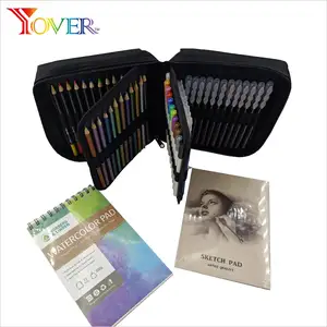 charbon de bois crayon brosse stylo Suppliers-74 pièces Aquarelle dessin ensemble en étui en nylon avec un crayon de couleur crayon aquarelle crayon métallique marqueur et stylo pinceau aquarelle
