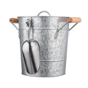 Metal Ice Bucket with Wooden Handles and Stainless Steel Scoop Industrial Style Round Beverage Cooler for Parties - Product Image 1