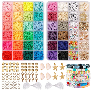 Ensemble de 4500 perles plates circulaires en pâte polymère, 36 couleurs, avec perles d'intervalles en pierre noire, pour la création de pendentifs, breloques et bracelets - Product Image 2