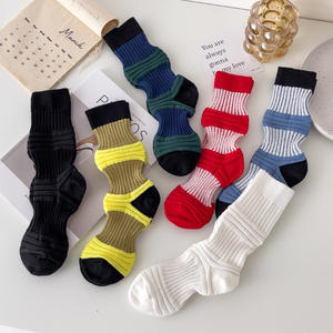 Chaussettes mi-hautes plissées rayées en <span class=keywords><strong>coton</strong></span> <span class=keywords><strong>pour</strong></span> femmes, toutes saisons, colorées - Product Image 1