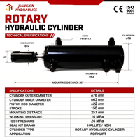 Cylindre hydraulique rotatif à double effet en acier de marque OEM Jiangxin, alésage 63 mm, tige 22 mm, course 150 mm, duréci, 16 MPa, CE