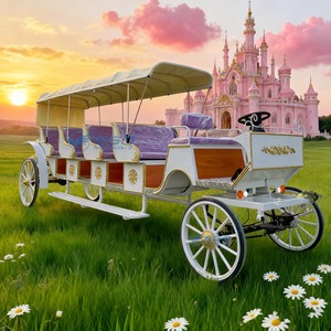 Carruaje de Lujo con 4 Ruedas y Cuatro Filas de Asientos Morados para Bodas, Paseos Turísticos y Cruceros en Grand Park - Product Image 2