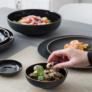 Venta al por mayor de Oro Negro borde plano filete redondo plato de vajilla de porcelana - Product Image 5