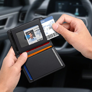 กระเป๋าสตางค์หนังแท้สำหรับผู้ชาย ป้องกัน RFID บางเฉียบ ใส่บัตรได้ 6 นิ้ว สีดำกาแฟ - Product Image 2