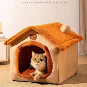 Lit <span class=keywords><strong>pour</strong></span> chien et <span class=keywords><strong>chat</strong></span> <span class=keywords><strong>de</strong></span> luxe, universel quatre saisons, en velours, fermé, style villa, amovible et lavable - Product Image 4