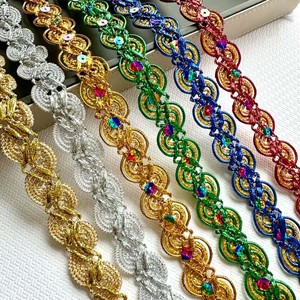 23มม. ผ้าโพลีเอสเตอร์ถักเปียลูกไม้ตัดเลื่อมหมวกผ้าม่าน DIY ริบบิ้นสีเงินสีทองเมทัลลิก tatting ลูกไม้ - Product Image 2