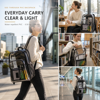 Sac à dos en PVC transparent personnalisé avec logo, vente en gros d'usine BSCI, pour femmes, hommes, école, travail, voyage, usage quotidien