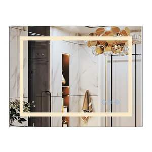 DB 32x24 pulgadas brillante cepillado plata LED luces de espejo de baño 3000-6000K antivaho regulable montado en la pared tocador" - Product Image 3