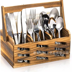 Cesta de Almacenamiento de Madera Maciza, Organizador Portátil de Utensilios de Cocina para Exteriores, Rectangular, de Una Sola Capa, para Escritorio - Product Image 3