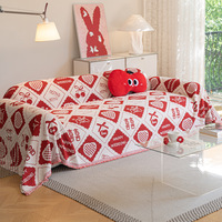 Housse de canapé universelle une pièce en polyester extensible, respirante et confortable, à rayures rouges, pour mariage, avec poignées