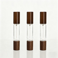 Flacon en verre de luxe 10 ml à double tête avec bouchon en bois de noyer, flacon rechargeable 2-en-1 à bille et vaporisateur à brume fine pour parfum et huile essentielle
