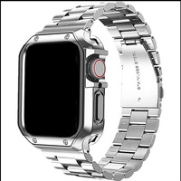 Edelstahl-Armband für Apple Watch Metall-Armband Atmungsaktives Luxus-Dreifachperlen-Armband TPU-Schutzhülle Set