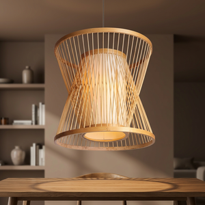 Lámpara Colgante Moderna de Bambú con Doble Cono, Acabado Natural, Lámpara LED para Restaurante, Comedor, Decoración del Hogar - Product Image 3