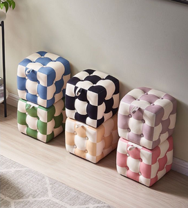 <span class=keywords><strong>Taburete</strong></span> pequeño y moderno para sala de estar, <span class=keywords><strong>asiento</strong></span> suave, <span class=keywords><strong>taburete</strong></span> bajo para cambiar zapatos con asas, diseño a cuadros en blanco y negro - Product Image 4