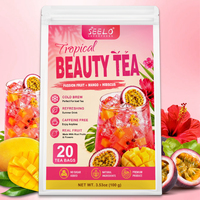 Sachets de tisane aux fruits tropicaux : fruit de la passion, mangue et fleurs d'hibiscus, sans caféine, adaptés à une infusion froide et chaude