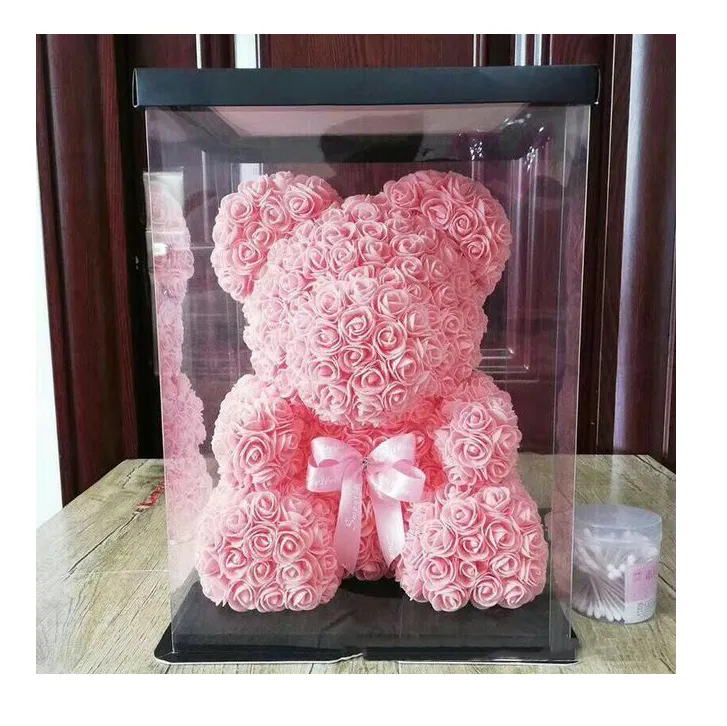 Nioso — ours en peluche rose de luxe avec boîte, nounours en mousse pe