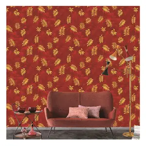 Wholesale 3D Textured Waterproof Decorative wallpaper leaves Wallpaper Design PVC red color Wallpaper for Home Decoration