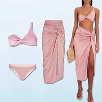 2023 HL fabrication rose sexy une épaule brillant bling maillots de bain maillots de bain body femmes personnalisé 3 pièces maillots de bain ensemble