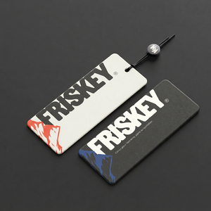 Étiquettes de vêtements en papier rectangulaires elliptiques écologiques Frisky avec impression numérique et découpe au laser pour sacs - Product Image 1