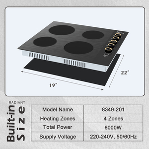 Placa de Cocina Eléctrica de Cerámica Doopen de 30 Pulgadas, 4 Quemadores, Control por Perillas, Superficie Lisa Integrada, Estufa de Cocina Doméstica - Product Image 3