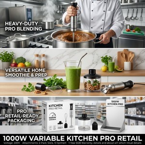 <span class=keywords><strong>Mixeur</strong></span> Plongeant Cedar Space 4-en-1 1000W à Vitesse Variable Continue, Fouet en Acier Inoxydable Chromé, Certifié VDE - Product Image 3