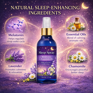 สเปรย์ฉีดเพื่อการนอนหลับ OEM Calm Blend ผสมเมลาโทนิน ลาเวนเดอร์ และน้ำมันคาโมมายล์ สเปรย์ผ่อนคลายธรรมชาติสำหรับการนอนหลับ - Product Image 3