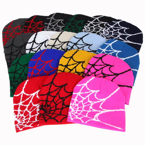 Bonnet en jacquard Y2K à motif toile d'araignée, nouveau bonnet en jacquard à lettres, style hip-hop, chapeaux chauds polyvalents pour hommes et femmes - Product Image 5