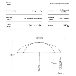 Parapluie pliant entièrement automatique 16 baleines 70% pour hommes et femmes, grand format, double protection solaire, revêtement noir, protection UV, cadeau promotionnel - Product Image 2