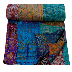 Couvre-lit Vintage en soie, style Sari, Patchwork kamplificateur, couette réversible, vente en gros, - Product Image 1