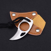 Mini couteau karambit à lame fixe avec étui en cuir et cordon - Outil de sauvetage EDC pour l'extérieur