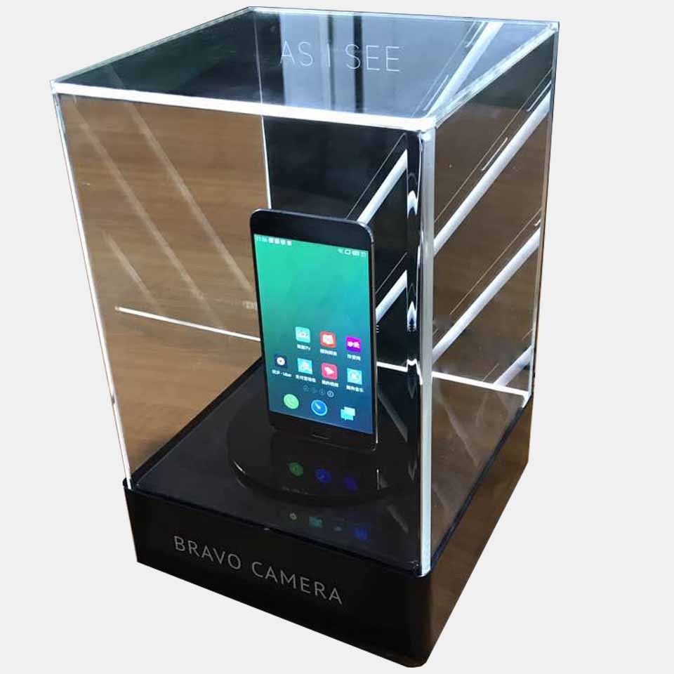 Apache AP24H Mobile Phone Display Stand Clear Acrylic Cellphone Display Box with Rotating Stage for Retail Shops and Exhibitions