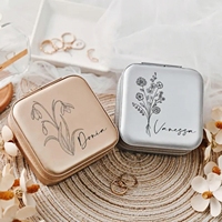 Boîte à bijoux personnalisée en cuir PU motif floral, boîtes à bagues sur mesure pour rangement de colliers, étui à bijoux avec nom gravé, cadeau pour les amoureux