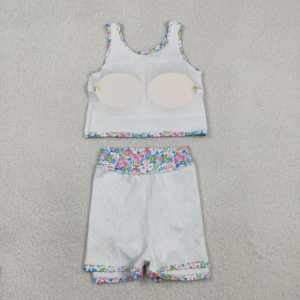 Conjunto de Ropa Deportiva para Niña, Primavera-Otoño, Estampado Floral, Chaleco, Camisa, Falda, Pantalones Cortos con Forro, Algodón y Elastano - Product Image 3