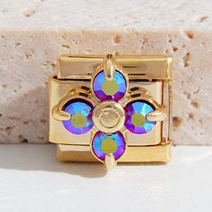 Pulsera de dijes italianos de moda con oro y diamantes, de acero inoxidable, ligera y colorida, con dije de flor de trébol italiano - Product Image 6
