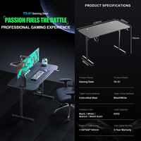 Table de jeu électrique LED en métal noir pour ordinateur portable et PC, bureau de gaming RGB pour joueurs, vente en gros