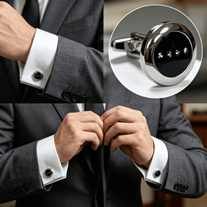 Boutons de manchette classiques en acier inoxydable pour hommes, boutons de manchette ronds et lisses pour le bureau, les occasions formelles quotidiennes - Product Image 1