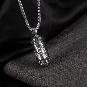 Colgante Amuleto Budista Tibetano con Mantra de Seis Caracteres y Loto, Collar Largo para Cenizas, Cadena de Acero Inoxidable, Accesorios de Joyería - Product Image 3