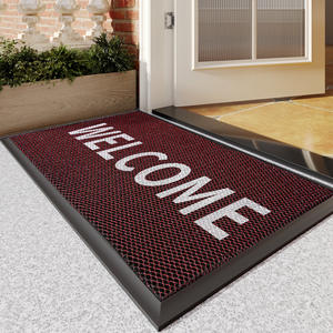 Paillasson d'entrée rectangulaire élastique antidérapant en fibre de polyester à motif géométrique, facile d'entretien - Product Image 1