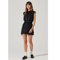 Ensemble décontracté à la mode pour femmes sans manches haut pull à col rond et jupe au-dessus du genou avec décoration de boutons et motif pour l'été