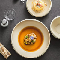 Bol à salade en porcelaine irrégulière, service de vaisselle réactif émaillé pour cuisine, hôtel, restaurant, ensemble de bols en céramique pour ramen et dessert